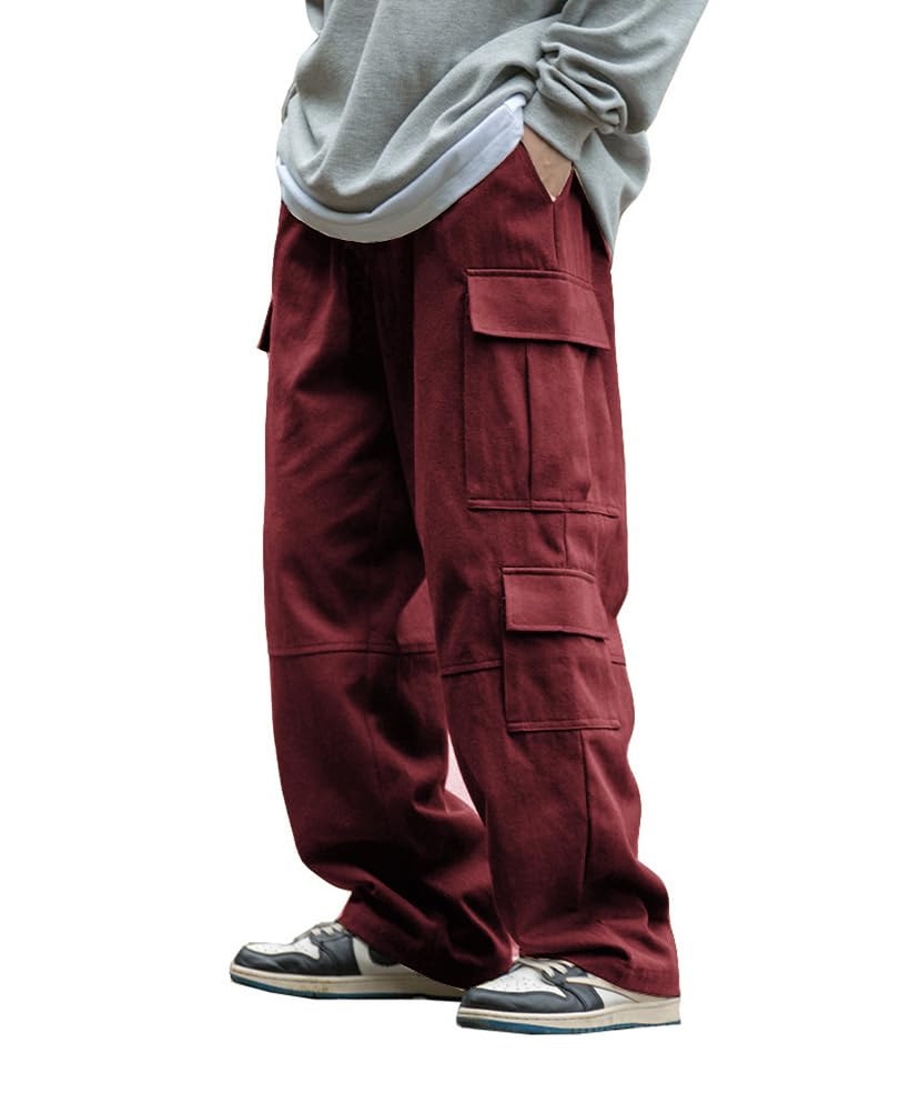 THWEI Men's Baggy Cargo Pants Casual Drawstring Trouser