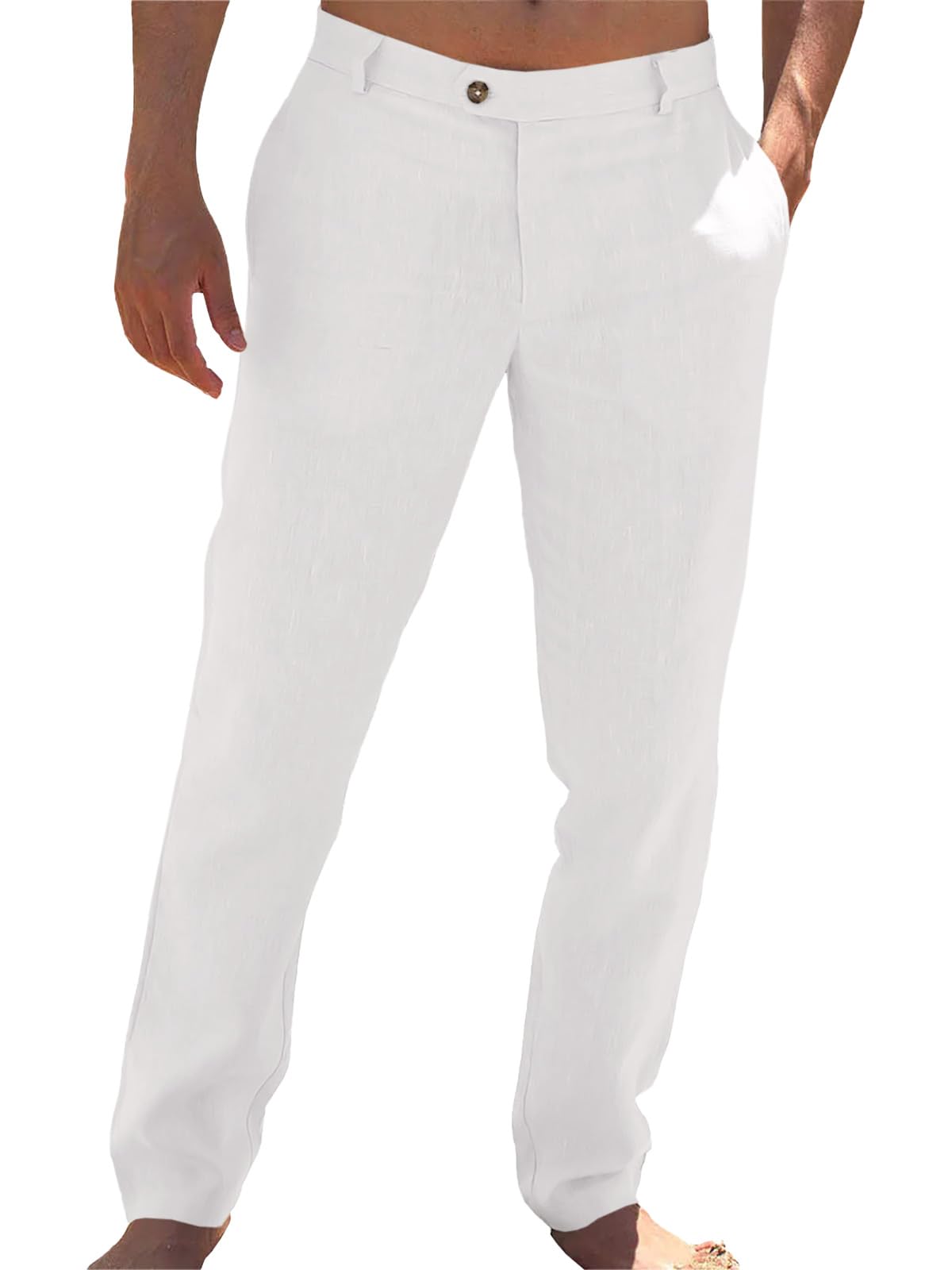 Runcati Mens Casual Pants Linen Dress Loose Summer Beach Yoga Trousers
