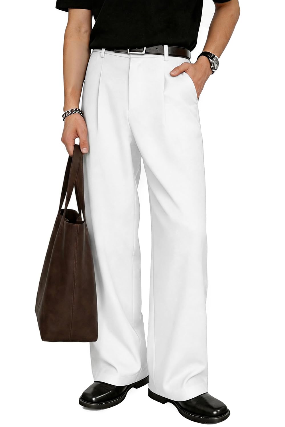 Heyfanee Baggy Dress Pants Men Pleated Wide Leg Trousers Old Money