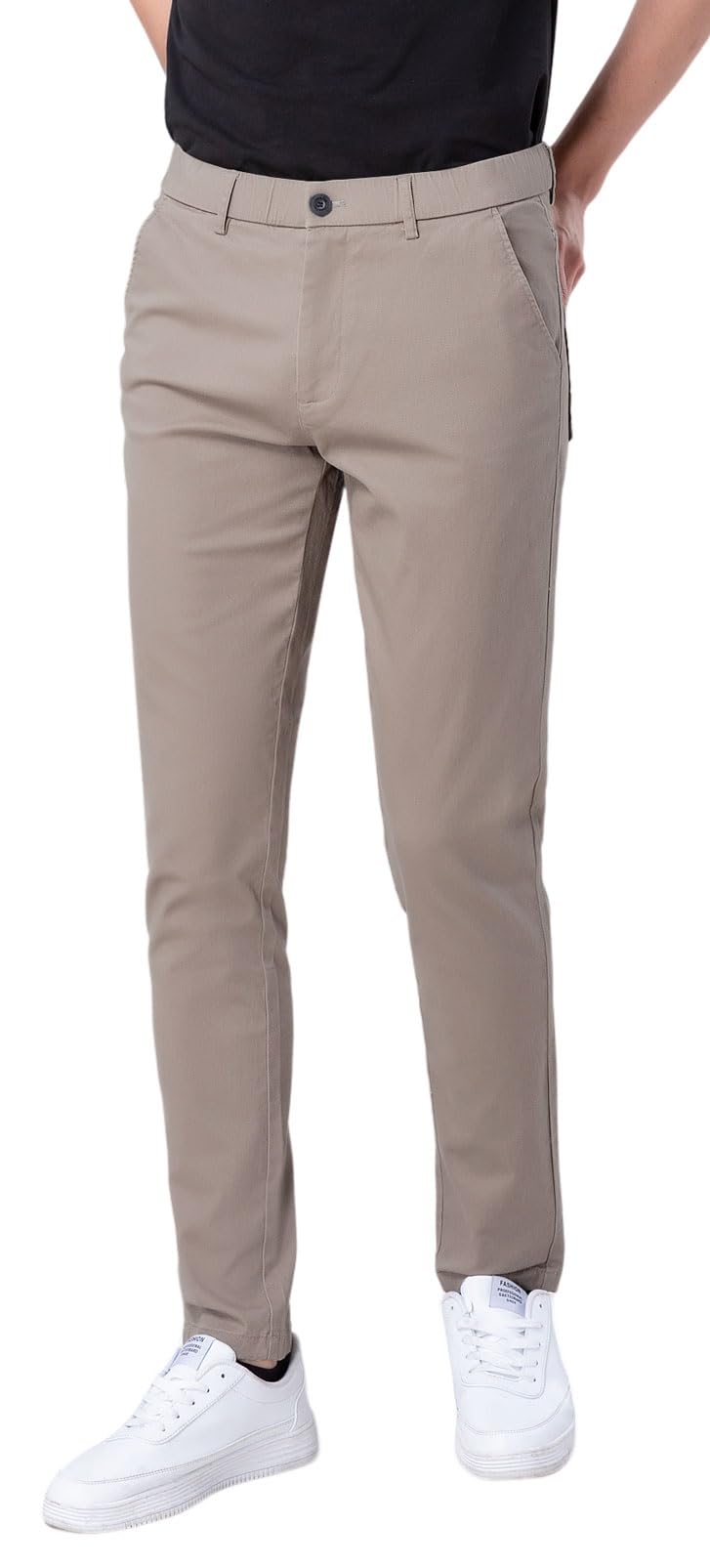 Plaid&Plain Men's Skinny Stretchy Khaki Pants Colored Pants Slim Fit Slacks Tapered Trousers