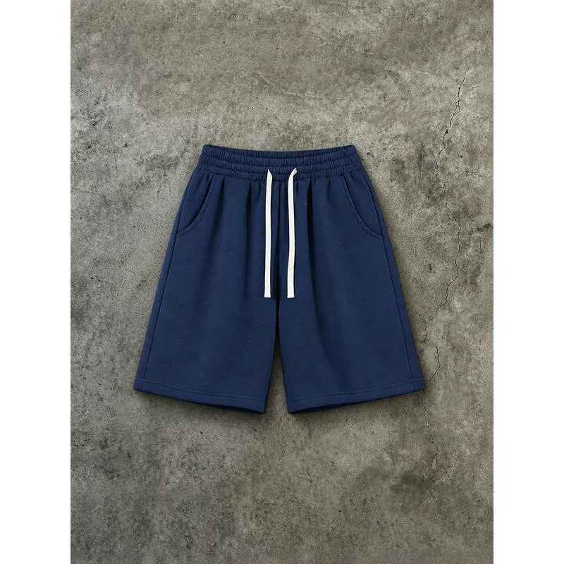 Men's Cotton Blend Casual Relaxed Fit Above-the-Knee Shorts - Drawstring Waistband, Adjustable Bottom, Baggy Draped Cut, Athleisure Menswear Bottoms for Workouts, Lounging