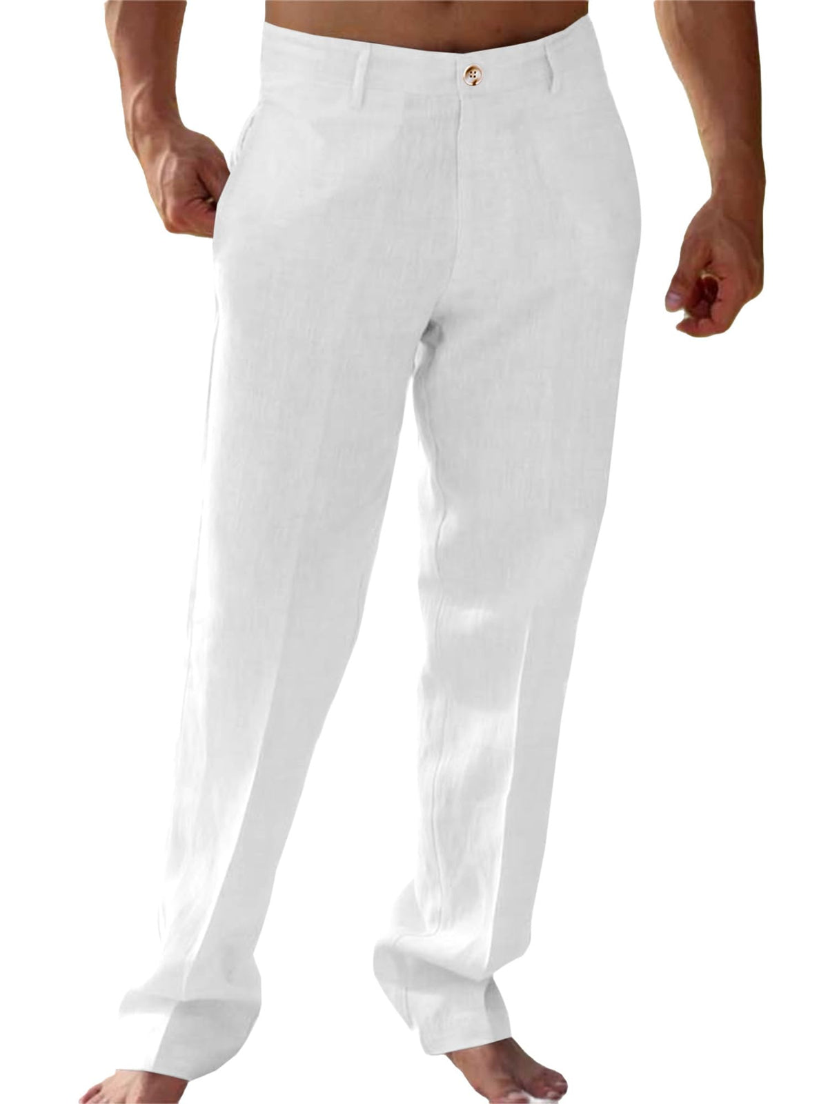 Runcati Mens Casual Pants Linen Elastic Waist Lightweight Straight Pants