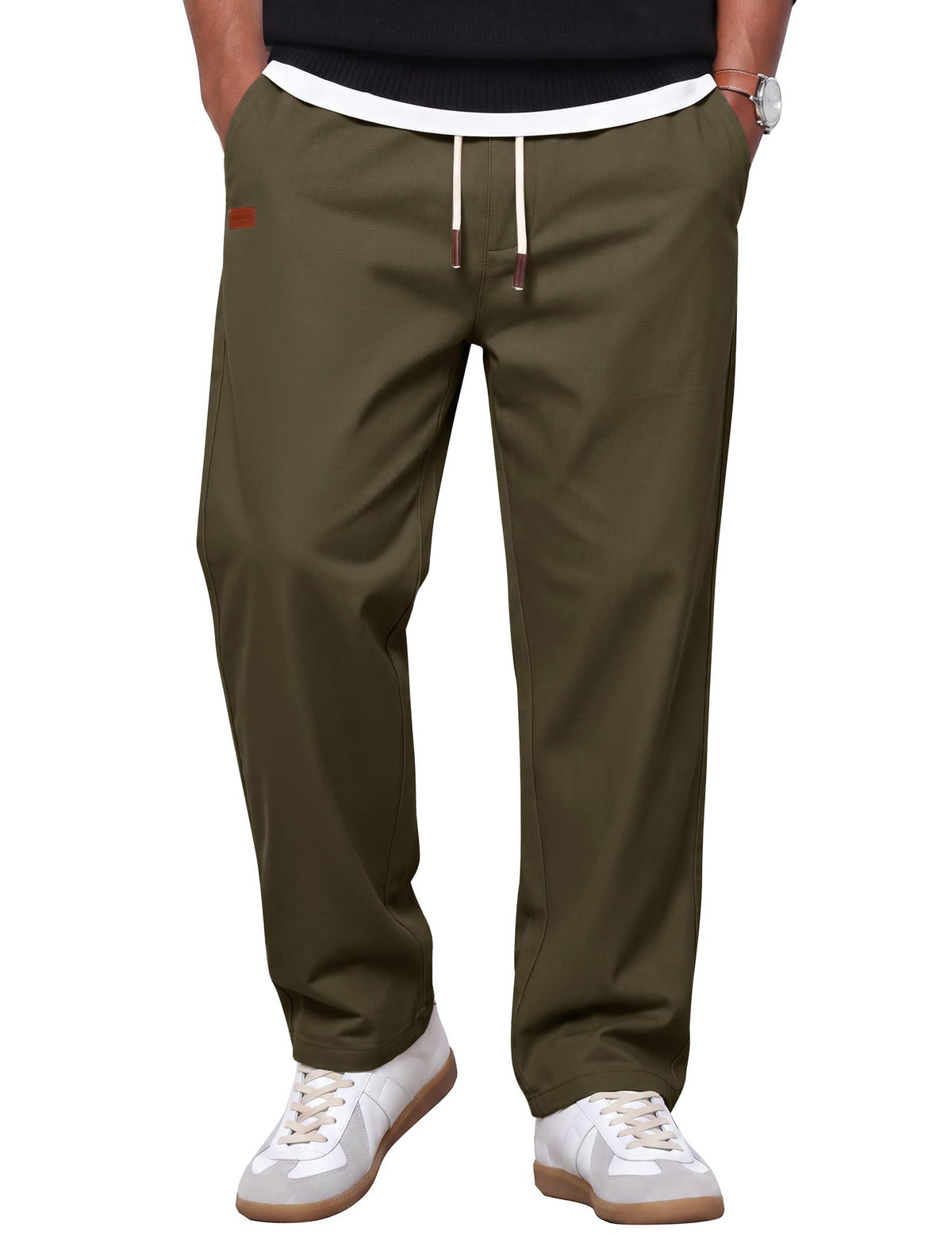 COOFANDY Mens Casual Pants Elastic Waist Drawstring Chino Pant Cotton Twill Stretch Slacks with Pocket