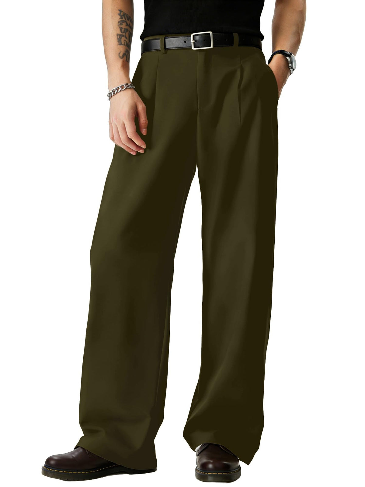 JMIERR Mens Baggy Casual Dress Pants Lightweight Pleated Old Money Wide Leg Pants Loose Relaxed Fit Trousers