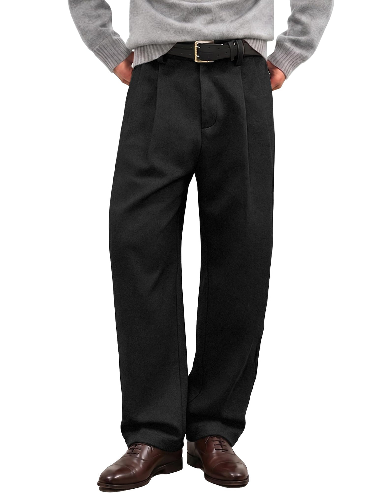 JMIERR Men's Baggy Pleated Wide Leg Loose Fit Brushed Casual Dress Pants