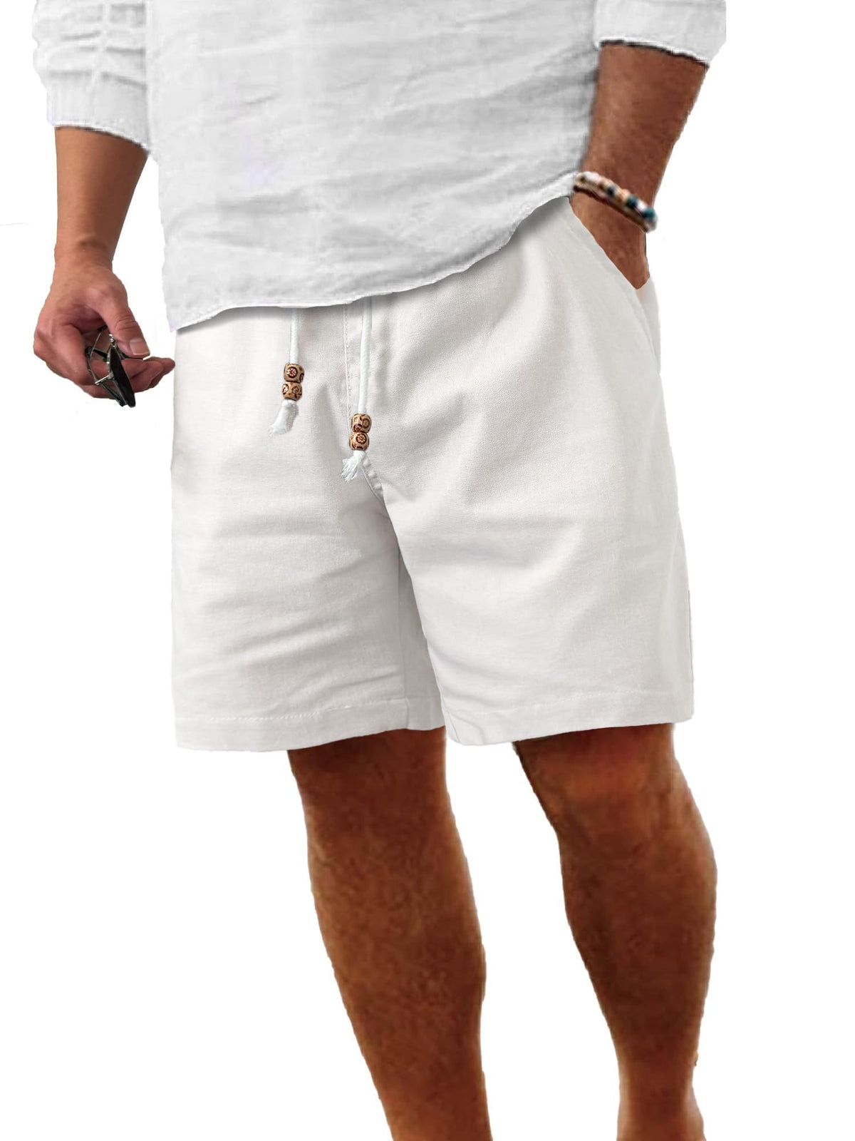 Comdecevis Men's Cotton Linen Casual Shorts