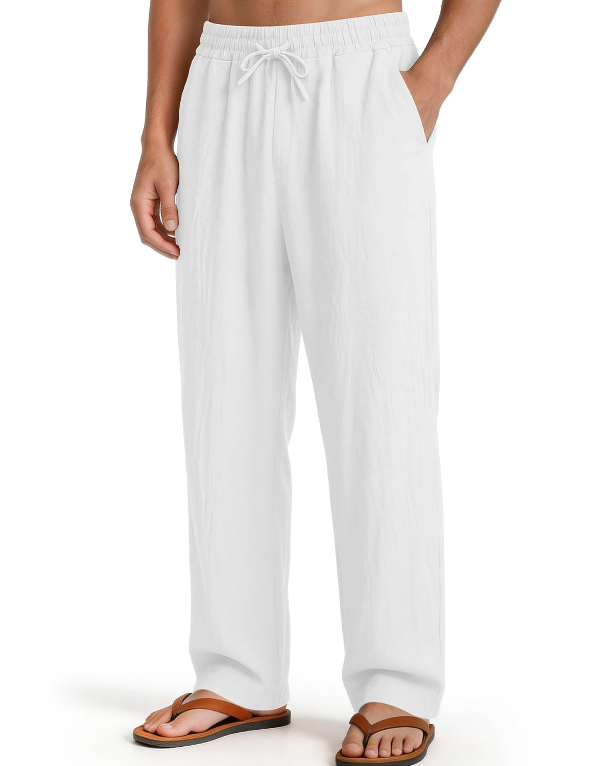 Men's Casual Pants Elastic Waist with Drawstring Loose Fit Beach Summer Trousers for Travel and Lounge Wear