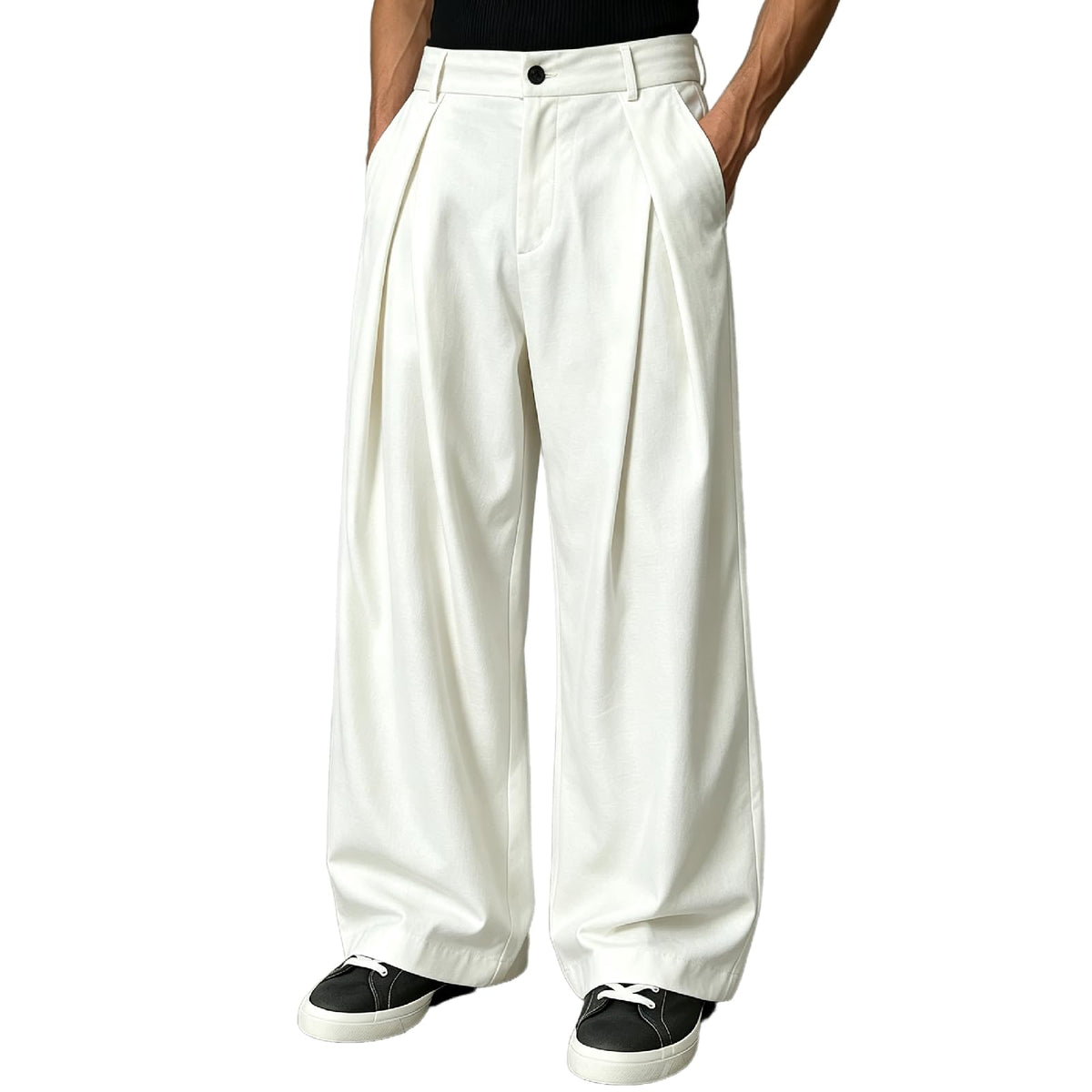 Percle Mens Baggy Casual Pants Elastic Back Waist Pleated Wide Leg Slacks