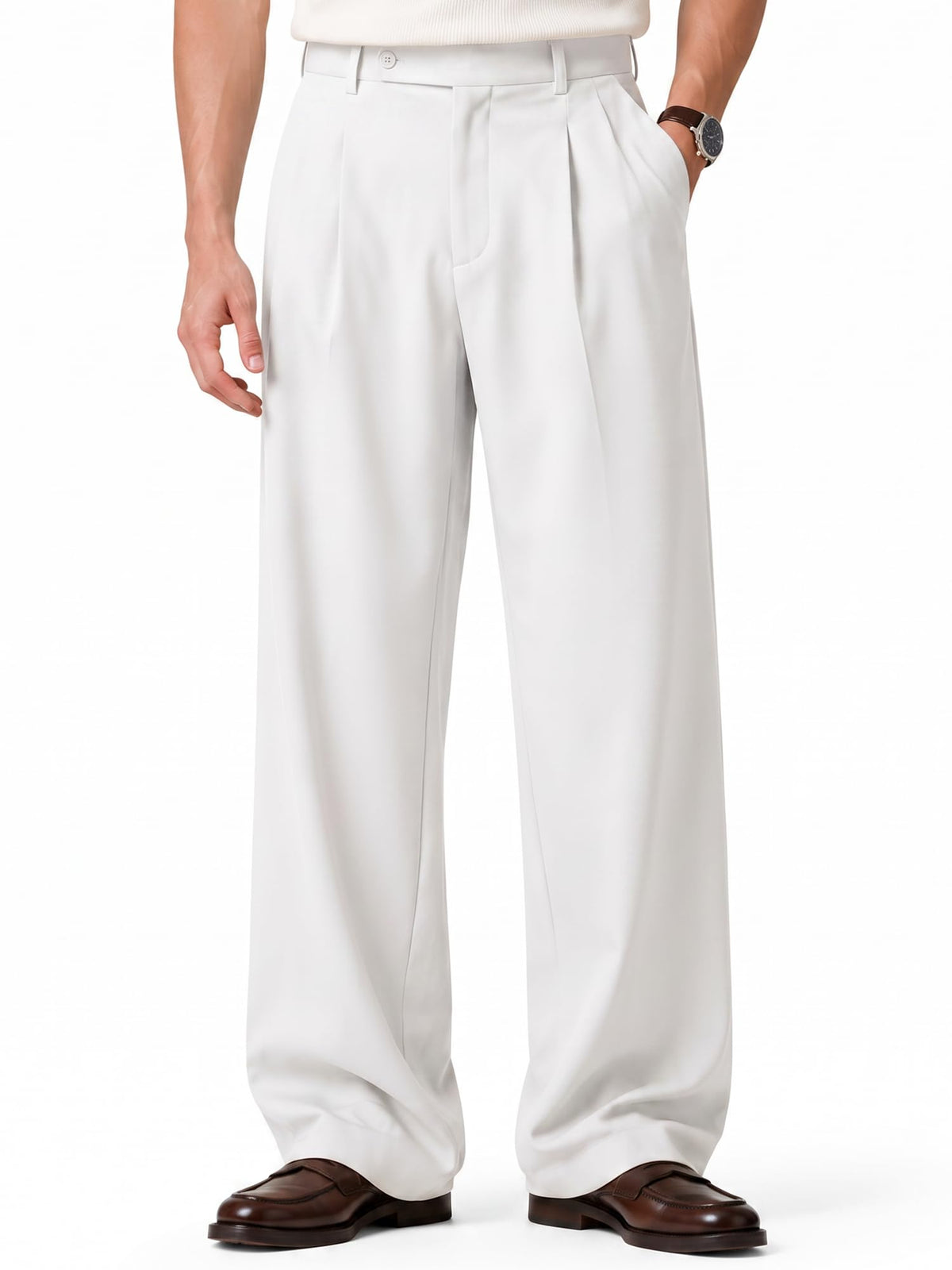 HUNGSON Mens Baggy Casual Dress Pants Pleated Wide Leg Lightweight Slacks