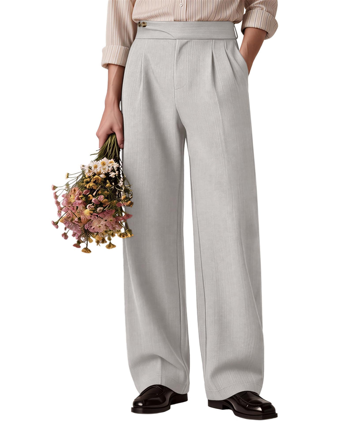 Susclude Mens Baggy Dress Pants Old Money Vintage Pleated Wide Leg Pants Summer Casual Slacks Relaxed Fit Trousers
