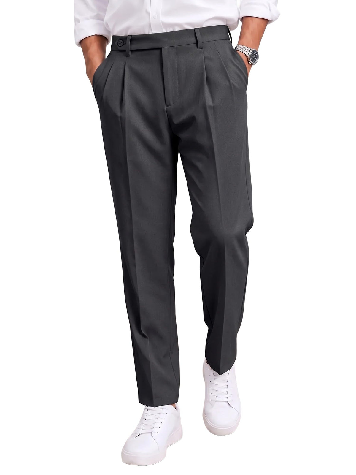 JMIERR Men's Cropped Pleated Dress Pants Casual Tapered Suit Trousers