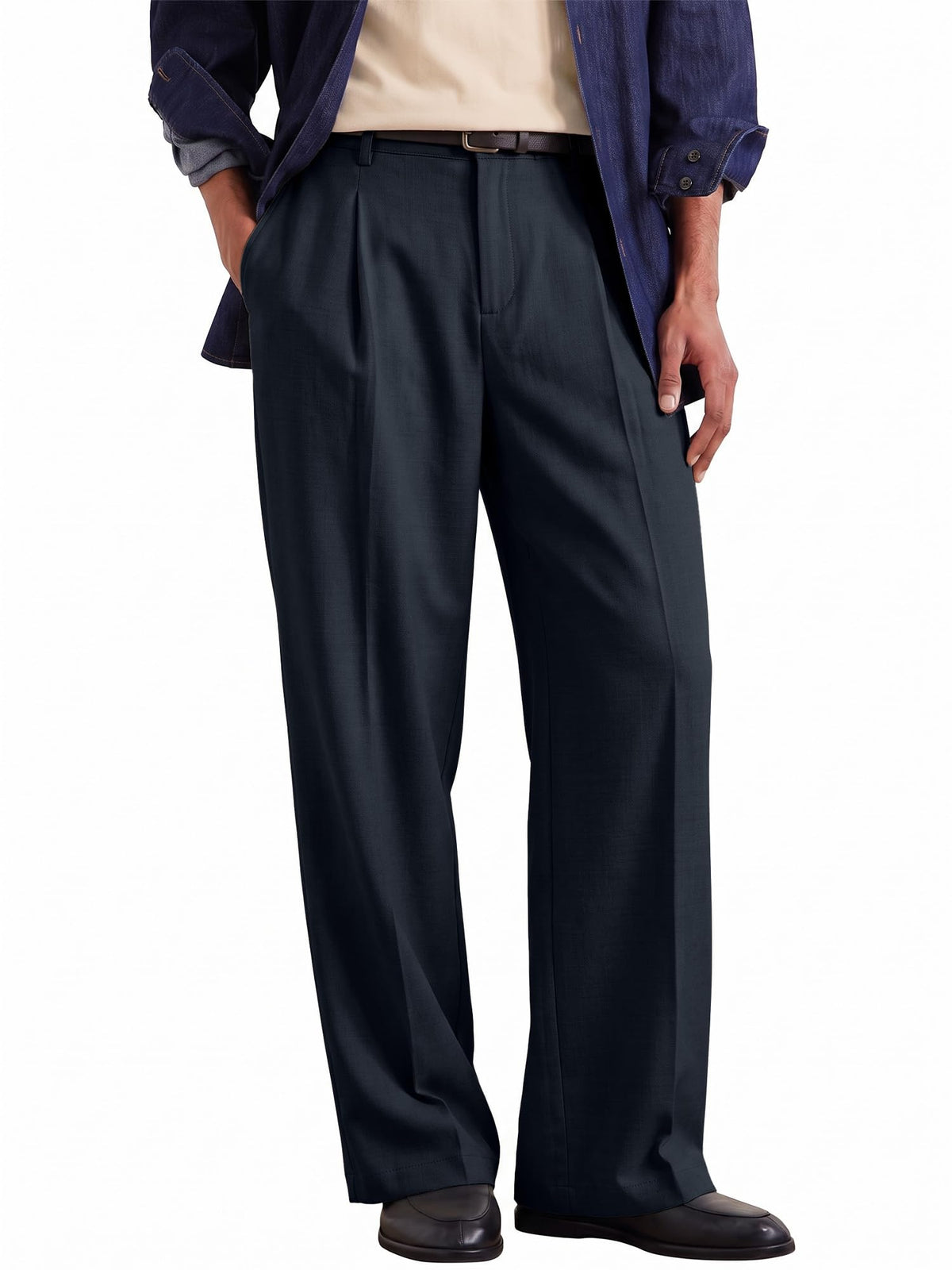 Comdecevis Men's Wide Leg Pleated Loose Fit Casual Dress Pants