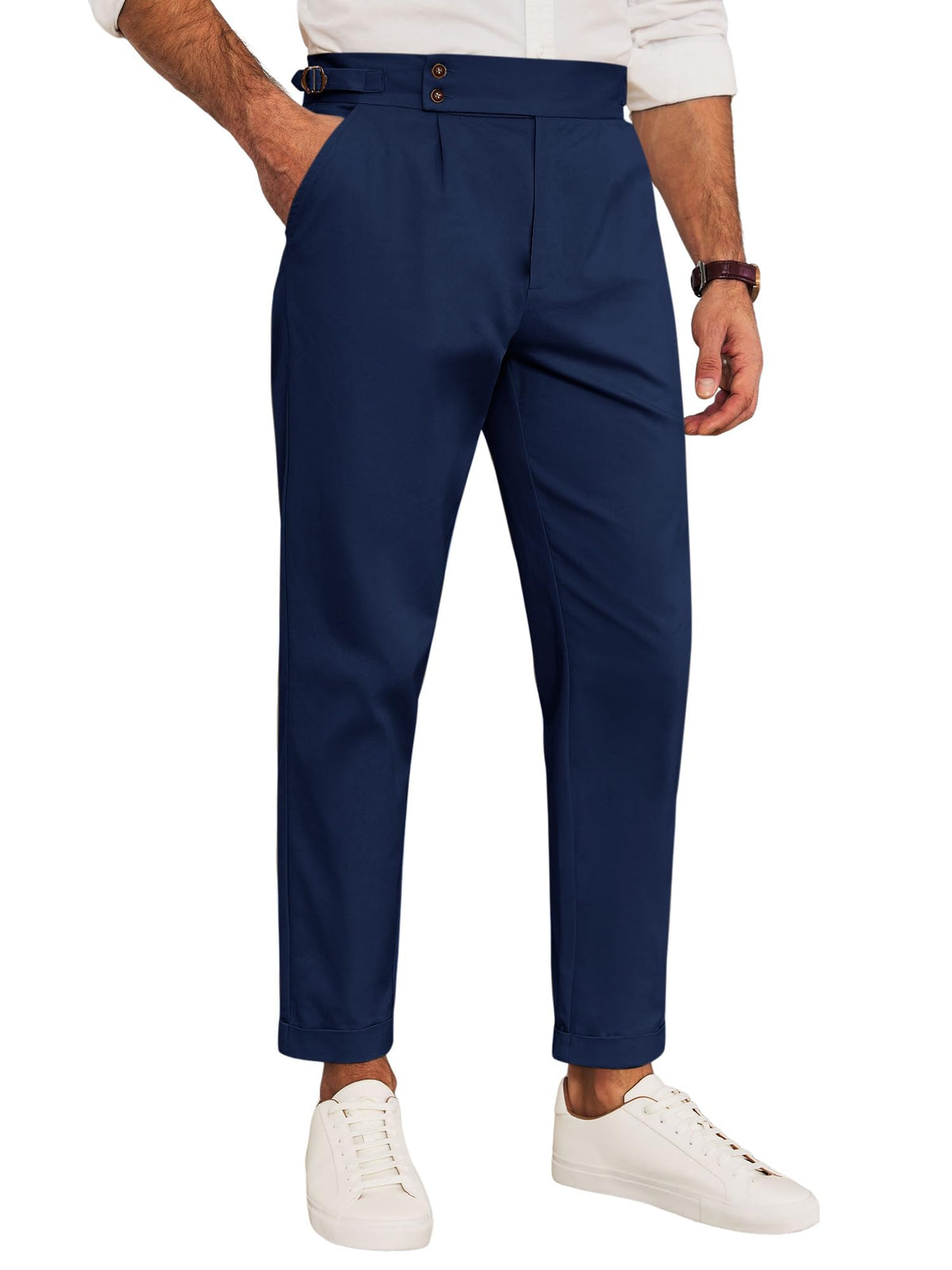 Runcati Mens Chinos Slim Fit Pleated Front Tapered Casual Dress Pants