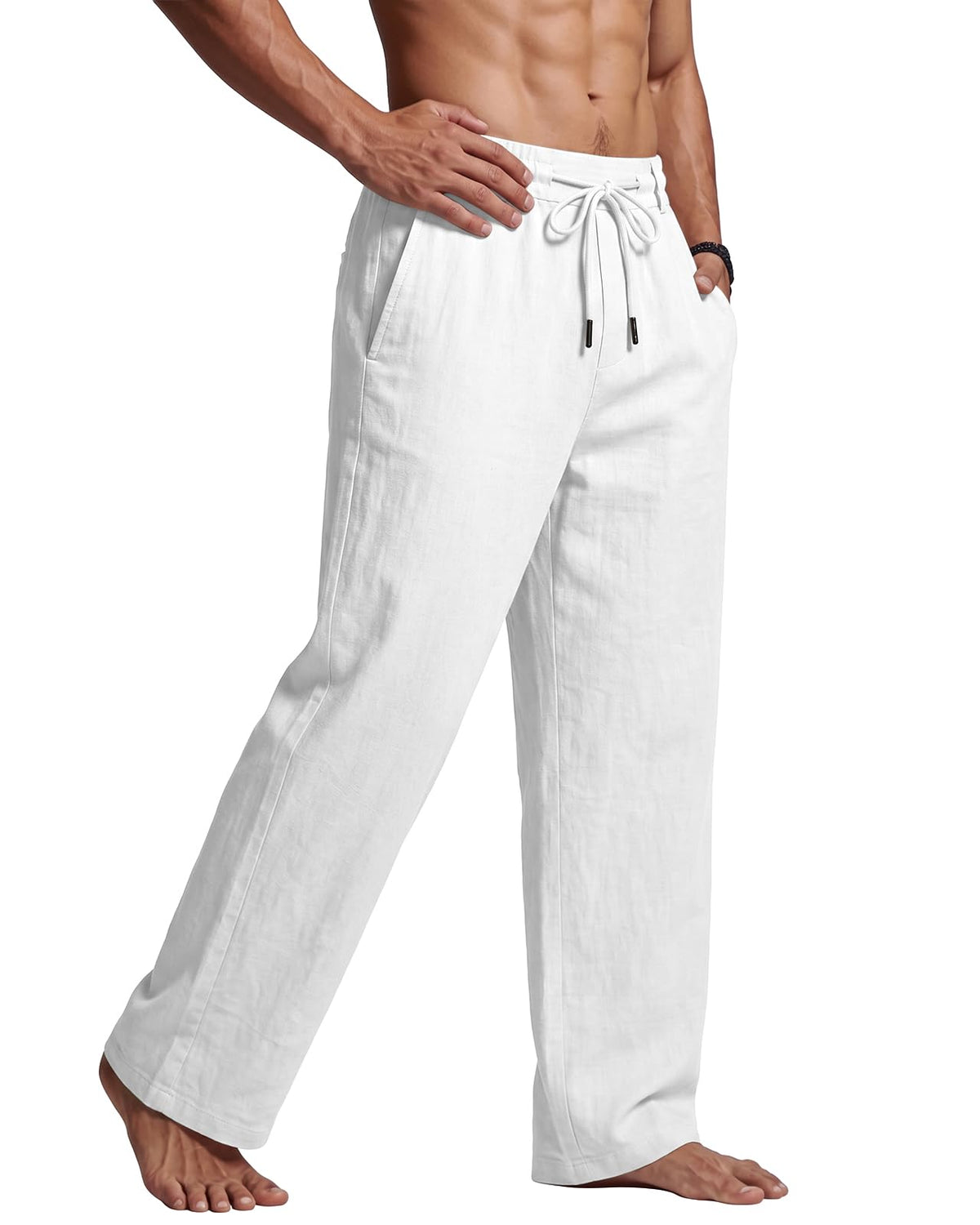 PIDOGYM Men's Cotton Linen Pants Summer Beach Pants Golf Dress Trousers
