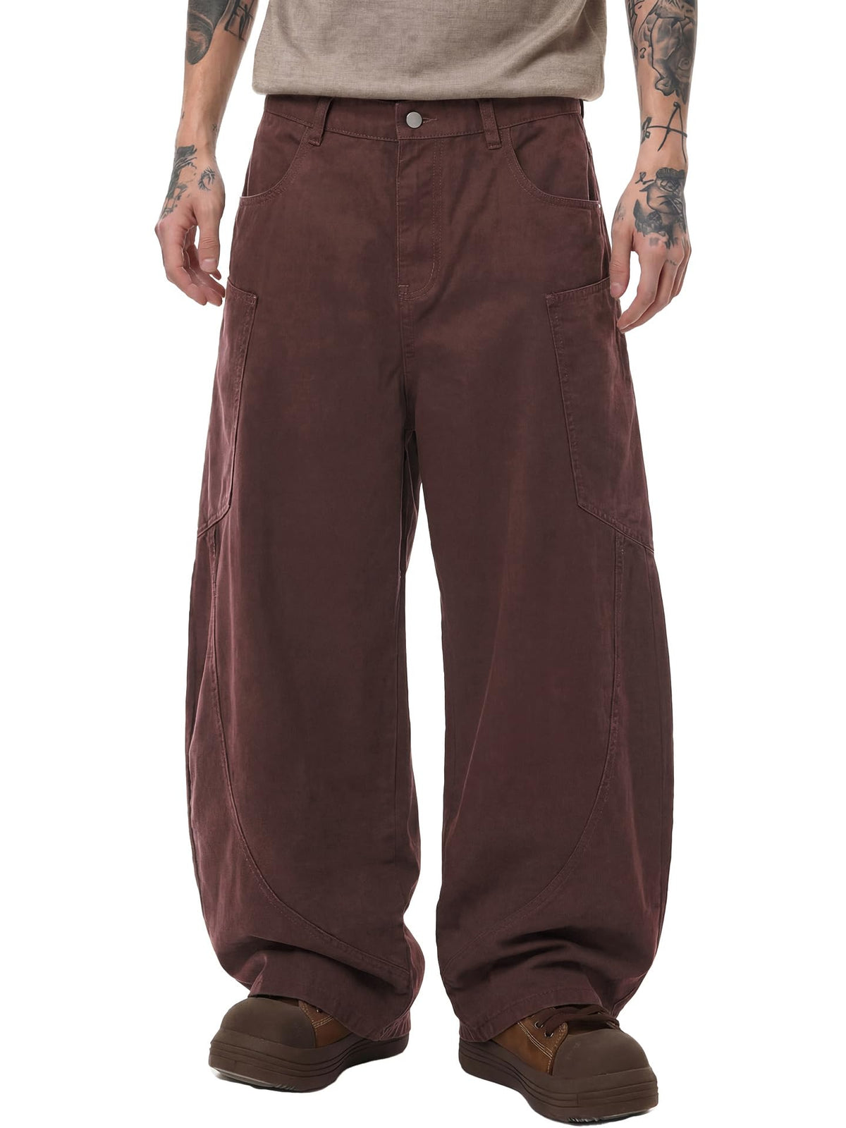 Mens Wide Leg Pants Elastic Waist Pants Pleated Loose Trendy Long Trousers