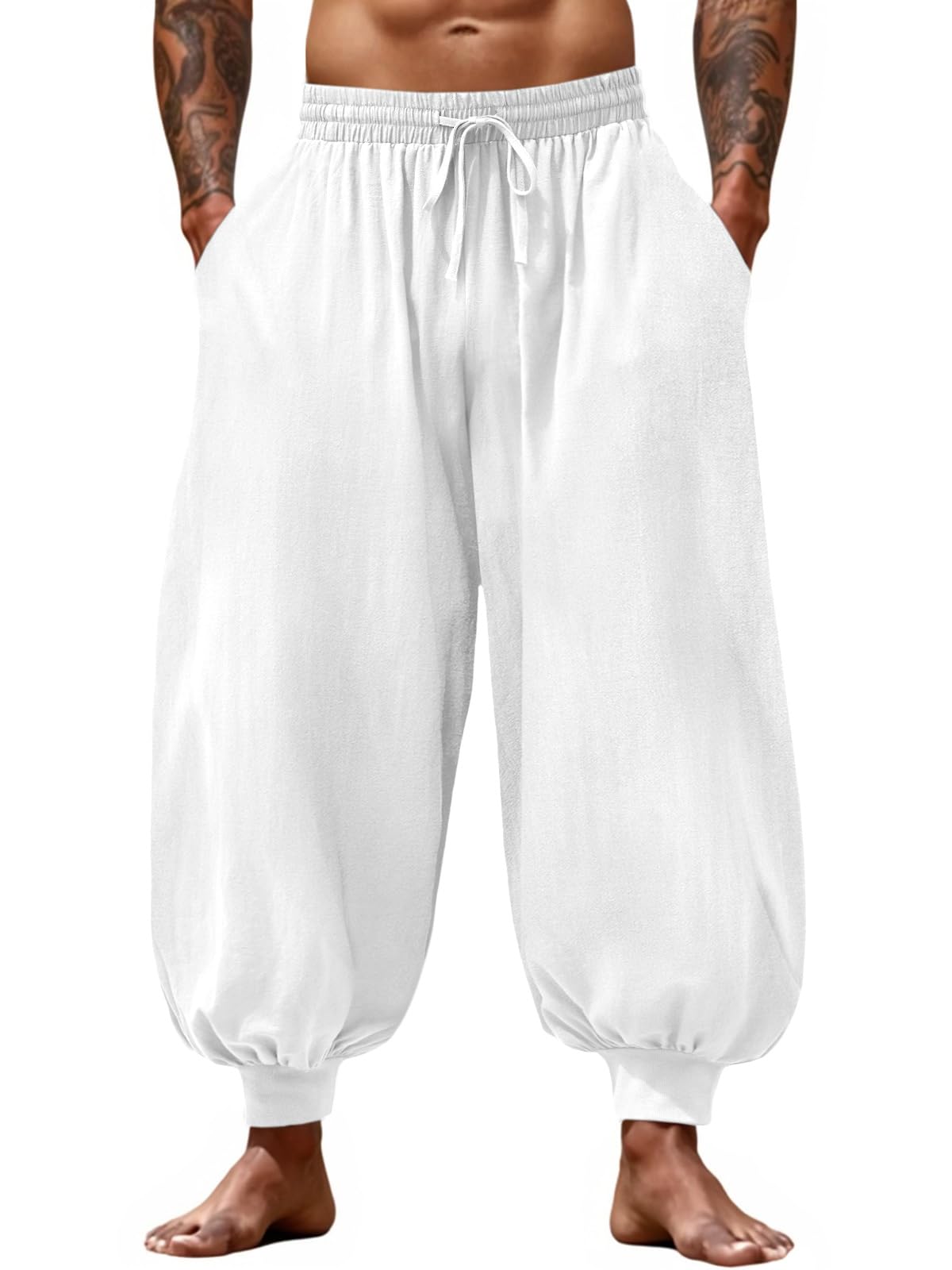 Runcati Mens Harem Pants Casual Baggy Trousers Cotton Boho Pants
