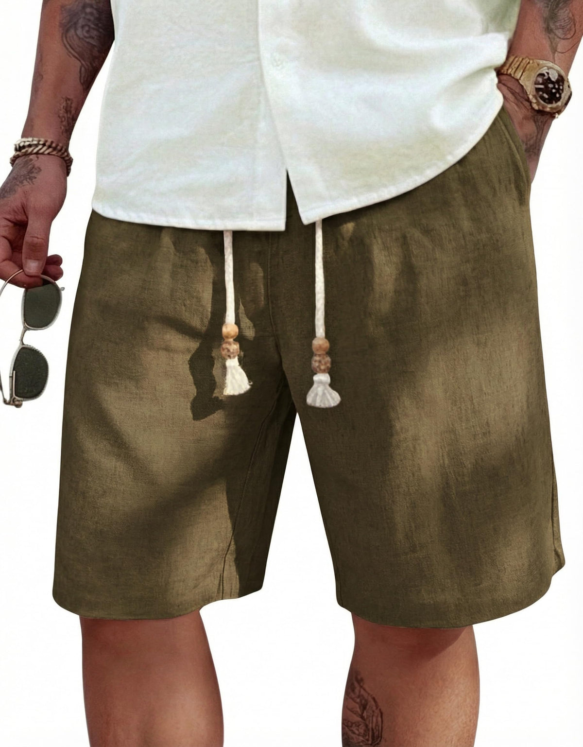 COOFANDY Men's Linen Shorts Casual Summer Beach 9"/ 7" Drawstring Shorts