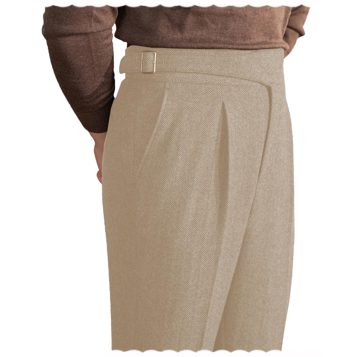 Men Trousers Vintage Tweed Blend Pants Herringbone Slim Fit Pleat-Front Pant