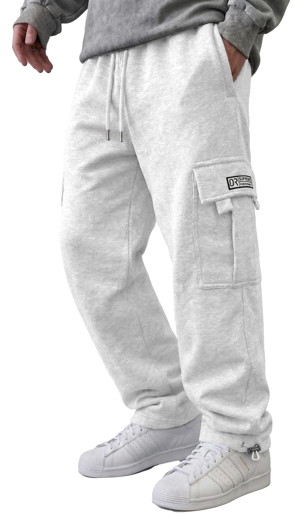 HUNGSON Mens Cargo Sweatpants Drawstring Casual Hiking Pants Joggers Athletic Trousers Cotton Loose Straight Pants for Men