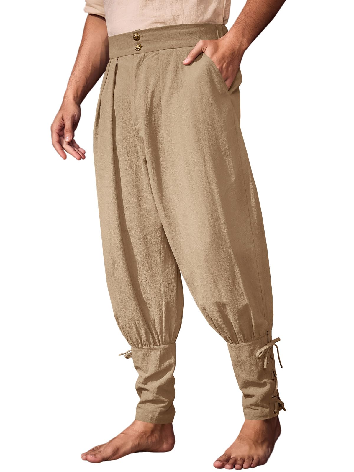Runcati Mens Medieval Ankle Pants Renaissance Viking Pirate Pants Halloween