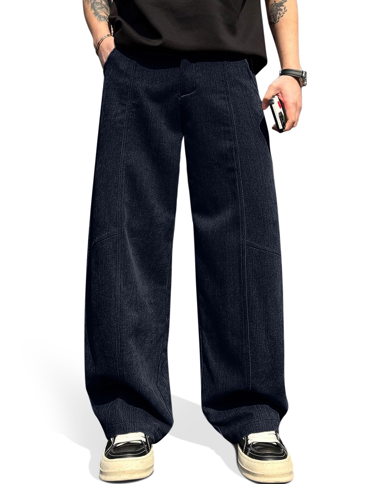 HeSaYep Men's Baggy Barrel Leg Pants Casual Lounge Office Streetwear Pants