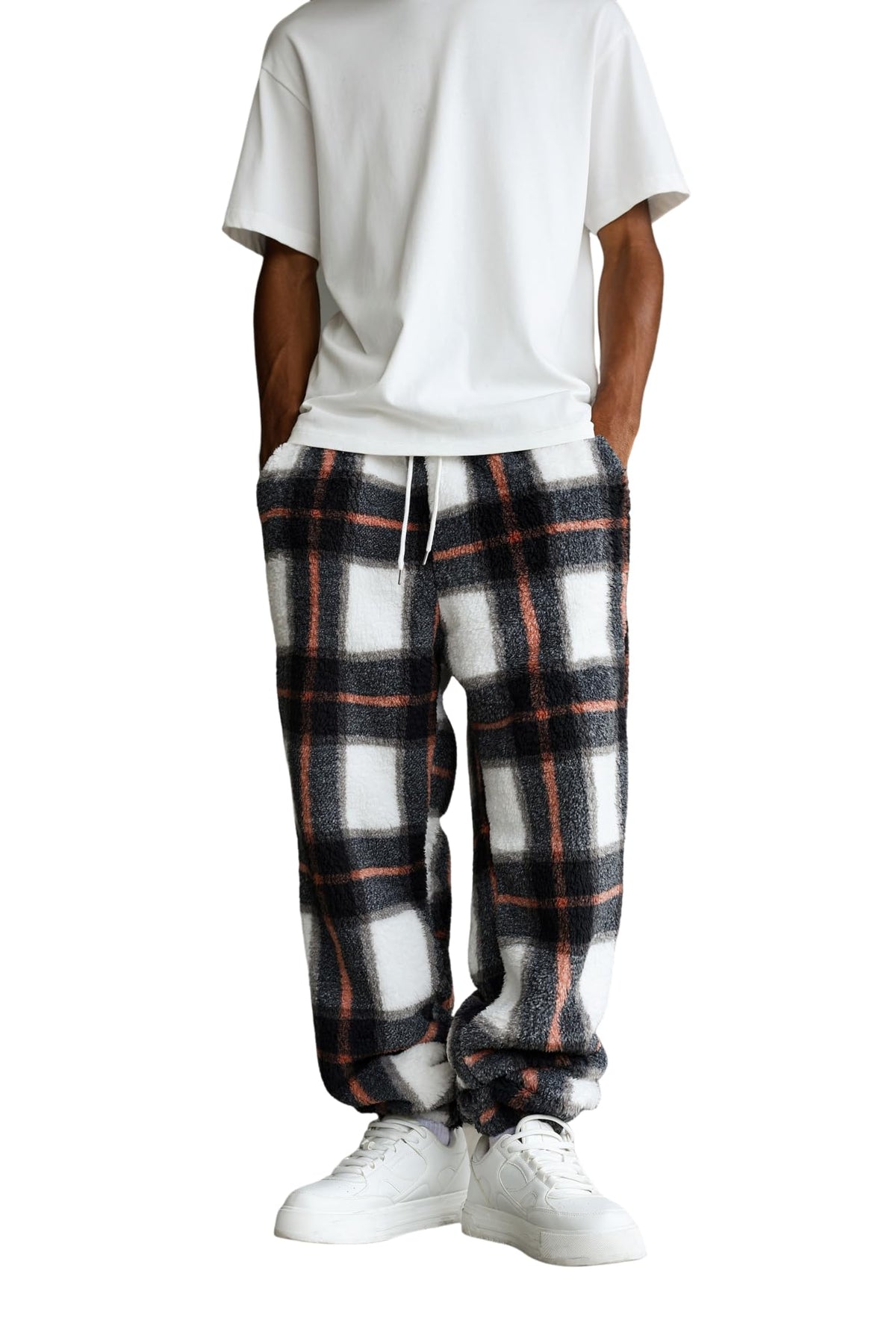 ZAFUL Men Fluffy Teddy Fuzzy Pajama Pants Plush Loungewear Trousers with Pockets