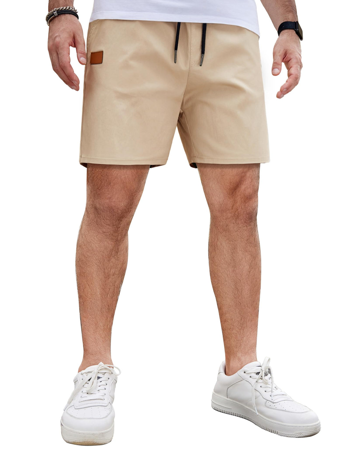 COOFANDY Men's Casual Cotton Shorts Summer Beach 5 Inch Shorts Lightweight Drawstring Elastic Waist Chino Golf Shorts