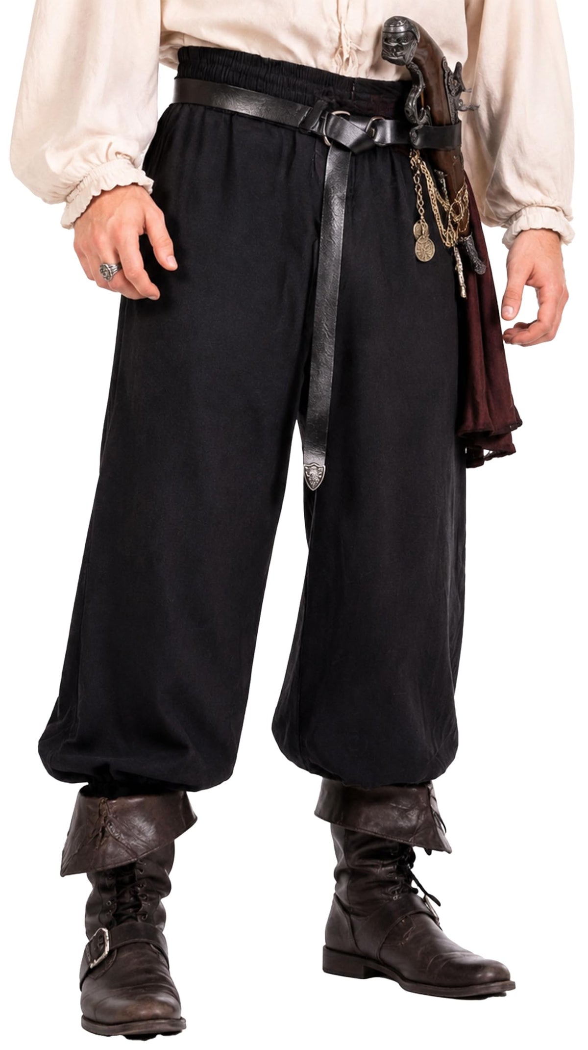 Men’s Renaissance Pirate Pants Wide Leg Cotton Medieval Trousers with Pockets for Ren Faire Cosplay