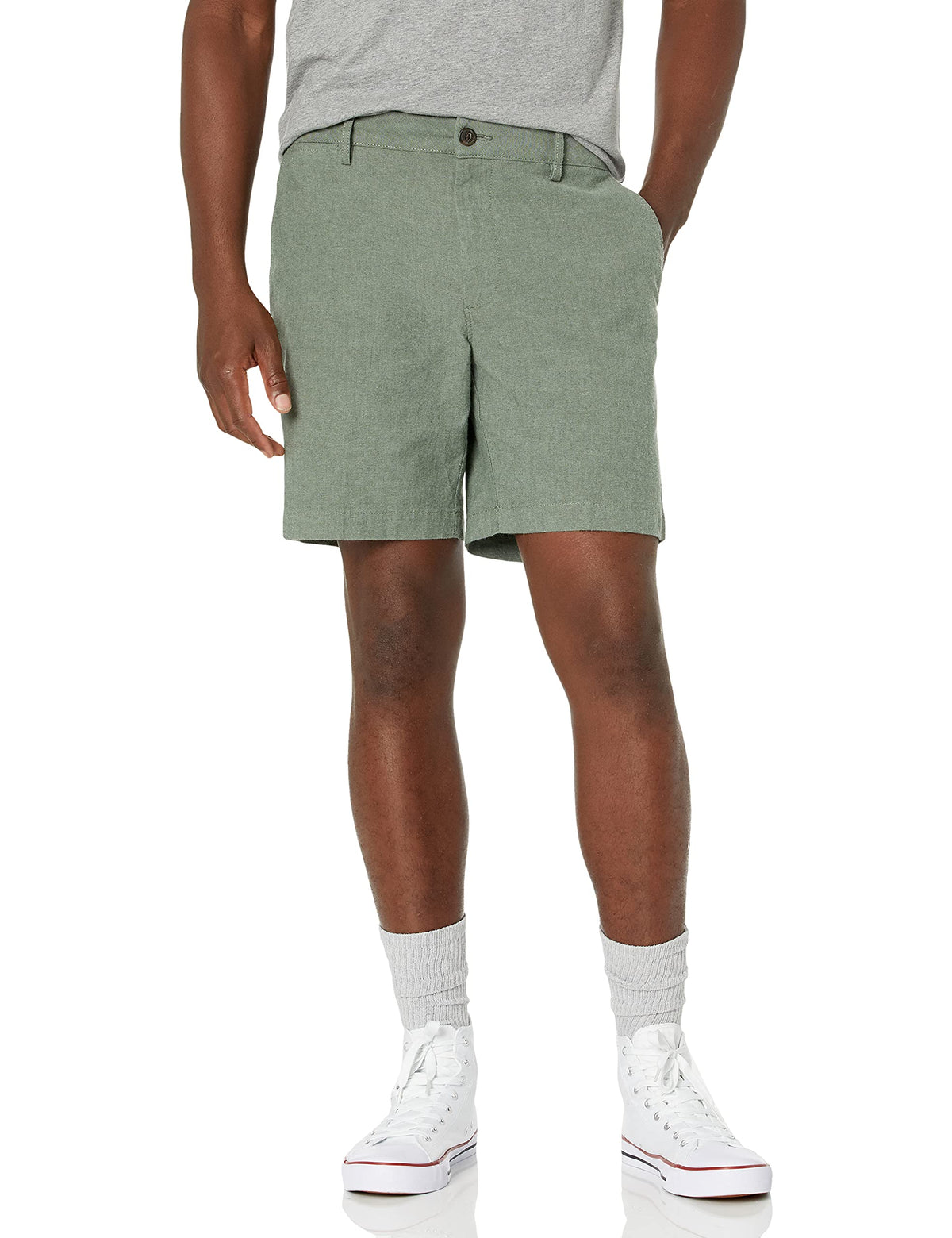 Amazon Essentials Men's Slim-Fit 7" Lightweight Comfort Stretch Oxford Shorts with Tapered Leg for Casual Wear