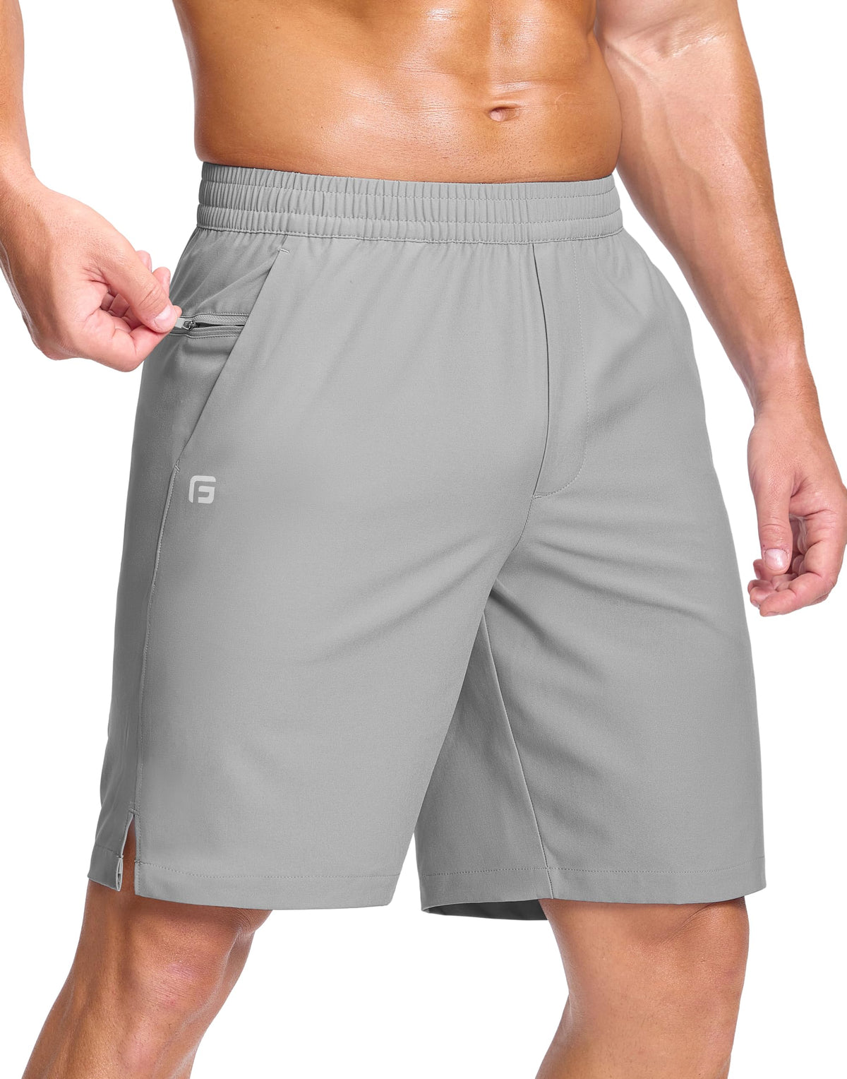 GGJ Men's Lightweight Athletic Shorts with 2 Zipper Pockets 7"/9"/5" Gym Workout Running Quick Dry Tennis Shorts for Men