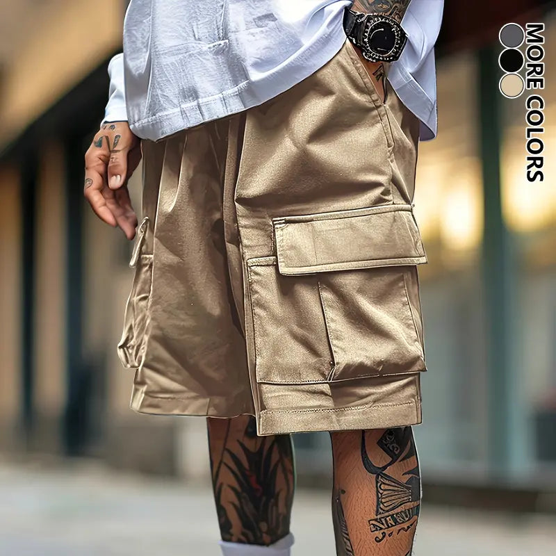 2 Pack Men's Plus Size Solid Cargo Shorts Multi Pockets Non-Stretch Breathable Polyester Summer Shorts for Commuting Hiking Daily Outdoor Wear