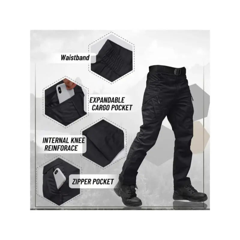 4 Pairs Men's High-Performance Tactical Cargo Pants - Durable Tear-Resistant Multi-Pocket Design, All-Season Outdoor Hiking Camping Work Trousers (No Belt Included), Camping Gear,  Fabric, Secure Drawstring Waistband Menswear Polyester