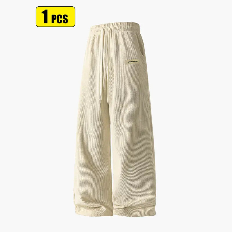 Men’s corduroy casual long pants for spring and autumn, elastic drawstring waist, loose straight fit, breathable and skin-friendly, comfortable everyday men’s trousers.