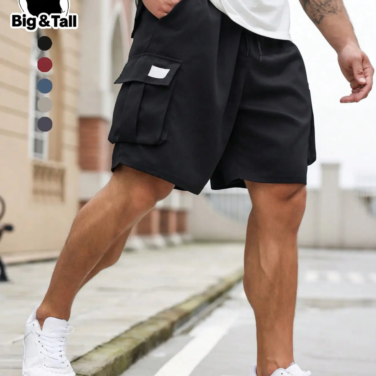Men's Plus Size Shorts with Pockets and Drawstring Waist, Casual Streetwear Summer Shorts, Breathable Lightweight Shorts, Comfortable Fit with Fashion Slimming Design, Polyester Material