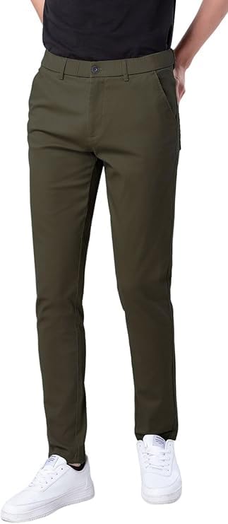 Plaid&Plain Men's Skinny Stretchy Khaki Pants Colored Pants Slim Fit Slacks Tapered Trousers