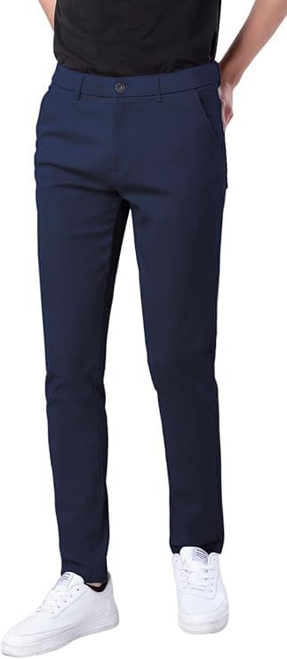 Plaid&Plain Men's Skinny Stretchy Khaki Pants Colored Pants Slim Fit Slacks Tapered Trousers