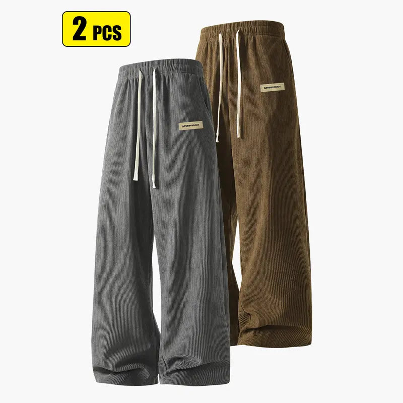 Men’s corduroy casual long pants for spring and autumn, elastic drawstring waist, loose straight fit, breathable and skin-friendly, comfortable everyday men’s trousers.