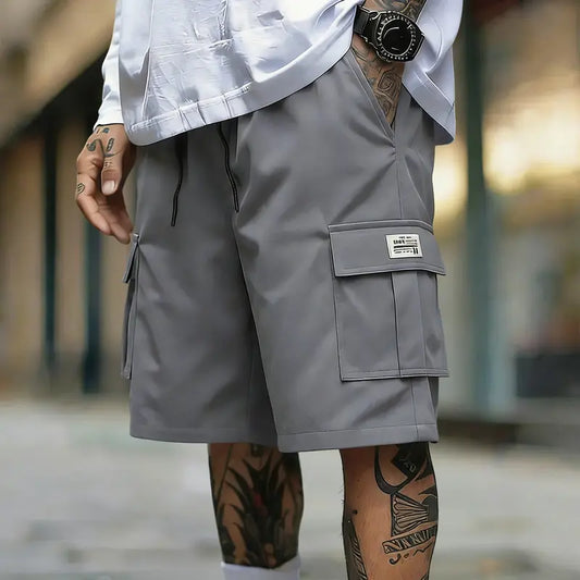 Men’s 3-Piece Casual Cargo Baggy Shorts Set - Streetwear Woven Fabric Bottoms, Loose-Fit, Elastic Drawstring Waist, Lightweight Breathable, Multifunctional Pockets, for Summer Sports & Everyday Wear