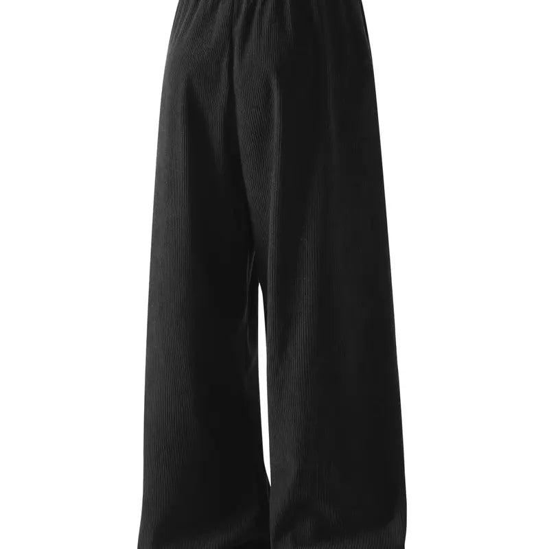 Men’s corduroy casual long pants for spring and autumn, elastic drawstring waist, loose straight fit, breathable and skin-friendly, comfortable everyday men’s trousers.