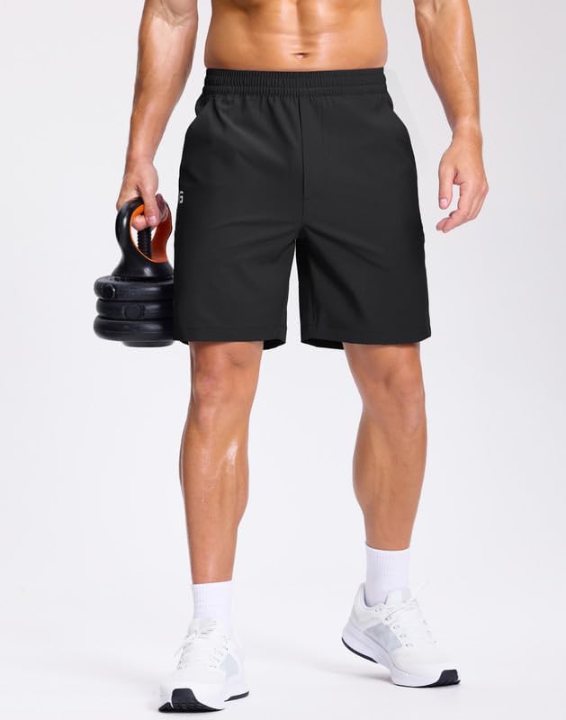GGJ Men's Lightweight Athletic Shorts with 2 Zipper Pockets 7"/9"/5" Gym Workout Running Quick Dry Tennis Shorts for Men