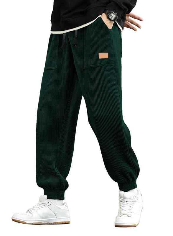 JMIERR Mens Corduroy Drawstring Sweatpants Casual Joggers Relaxed Fit Pants