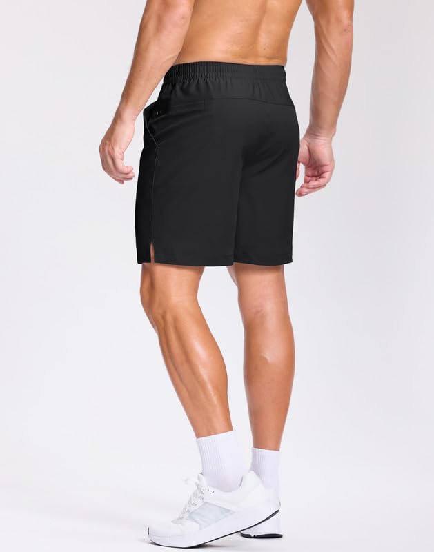 GGJ Men's Lightweight Athletic Shorts with 2 Zipper Pockets 7"/9"/5" Gym Workout Running Quick Dry Tennis Shorts for Men