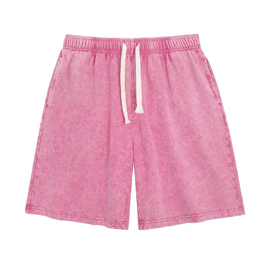 Holafish Acid Wash Shorts for Women - Vintage Retro Style mid-length casual bottoms, 98% Cotton 2% Polyester, Unisex fit for everyday summer wear, machine washable, comfortable relaxed casual beach lounge