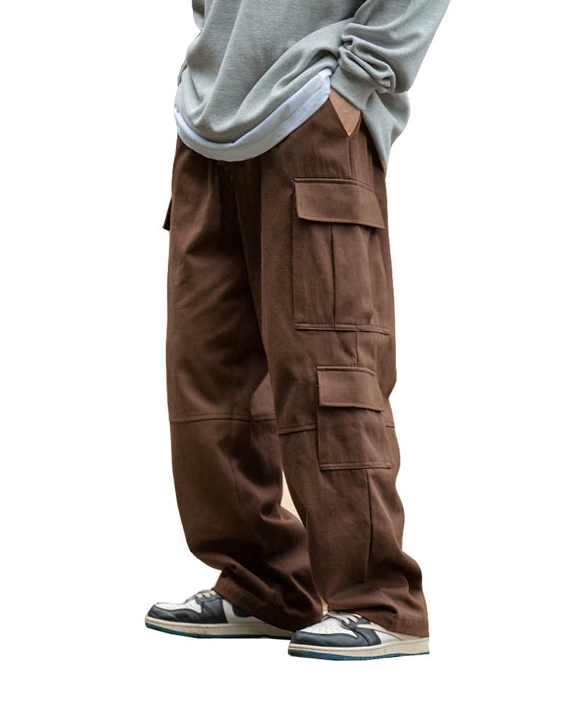 THWEI Men's Baggy Cargo Pants Casual Drawstring Trouser
