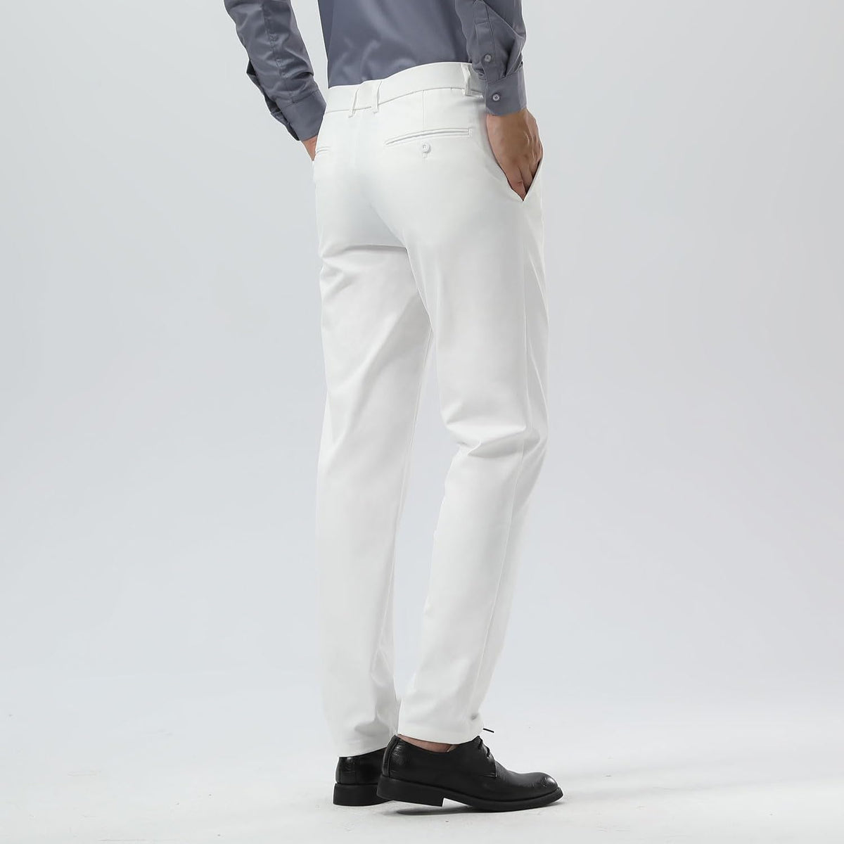 Plaid&Plain Men's Slim Fit Dress Pants Stretch Khaki Pants Wrinkle Free