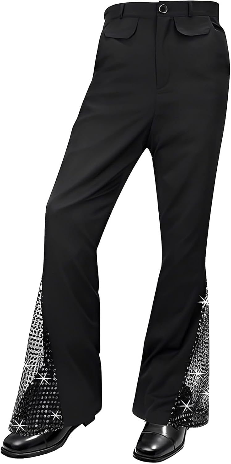 Mens Bell Bottom Pants 70s Disco Outfits for Men Flared Pants