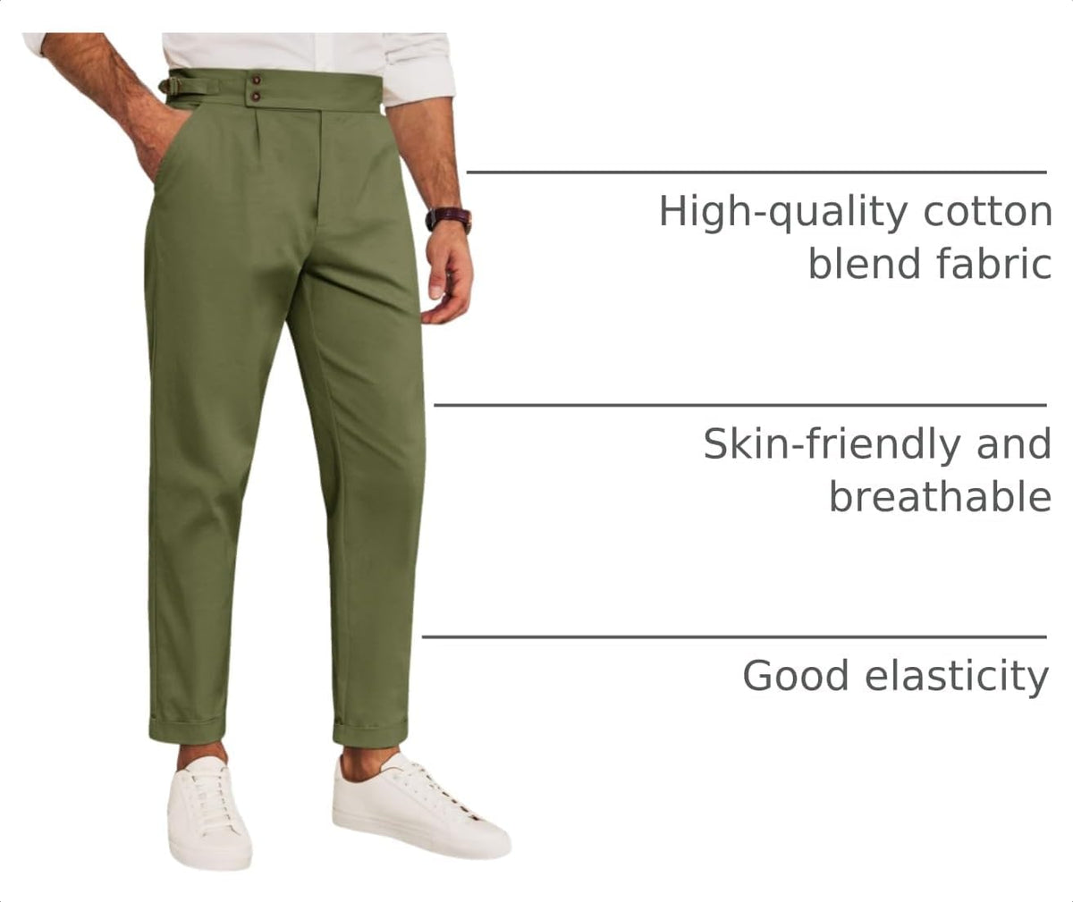 Runcati Mens Chinos Slim Fit Pleated Front Tapered Casual Dress Pants