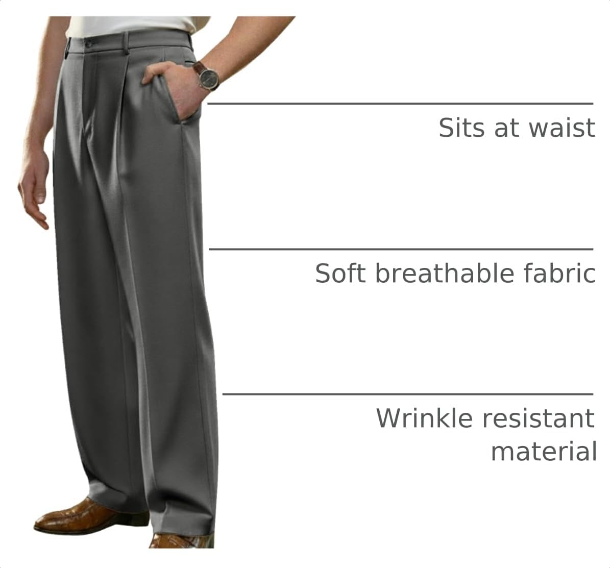 PLEPAN Men's Baggy Dress Pants Pleated Wide Leg Relaxed Fit Slacks