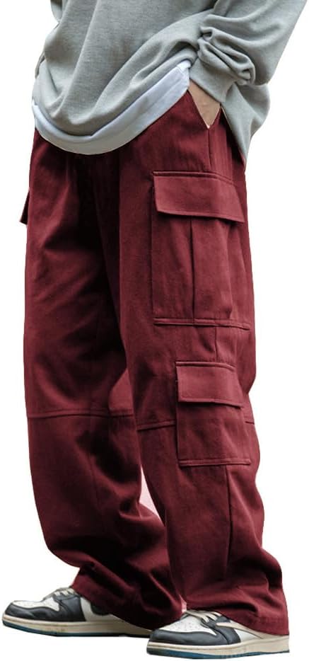 THWEI Men's Baggy Cargo Pants Casual Drawstring Trouser