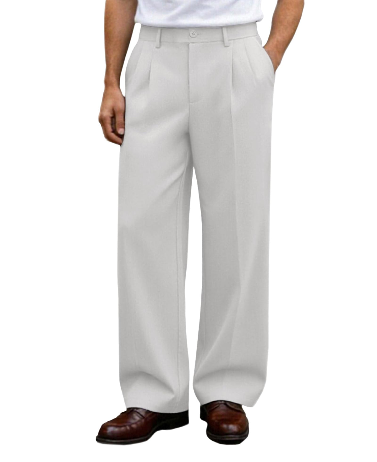 Susclude Mens Casual Dress Pants Old Money Pleated Baggy Wide Leg Slacks Vintage Stylish Relaxed Fit Work Trousers